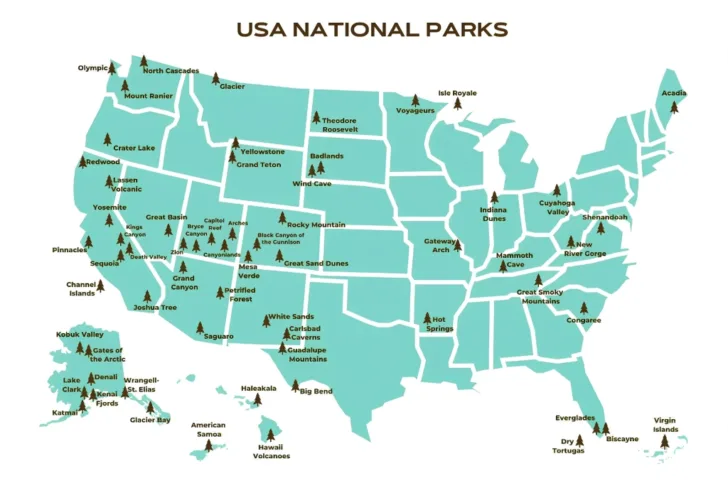 Map of All National Parks in USA