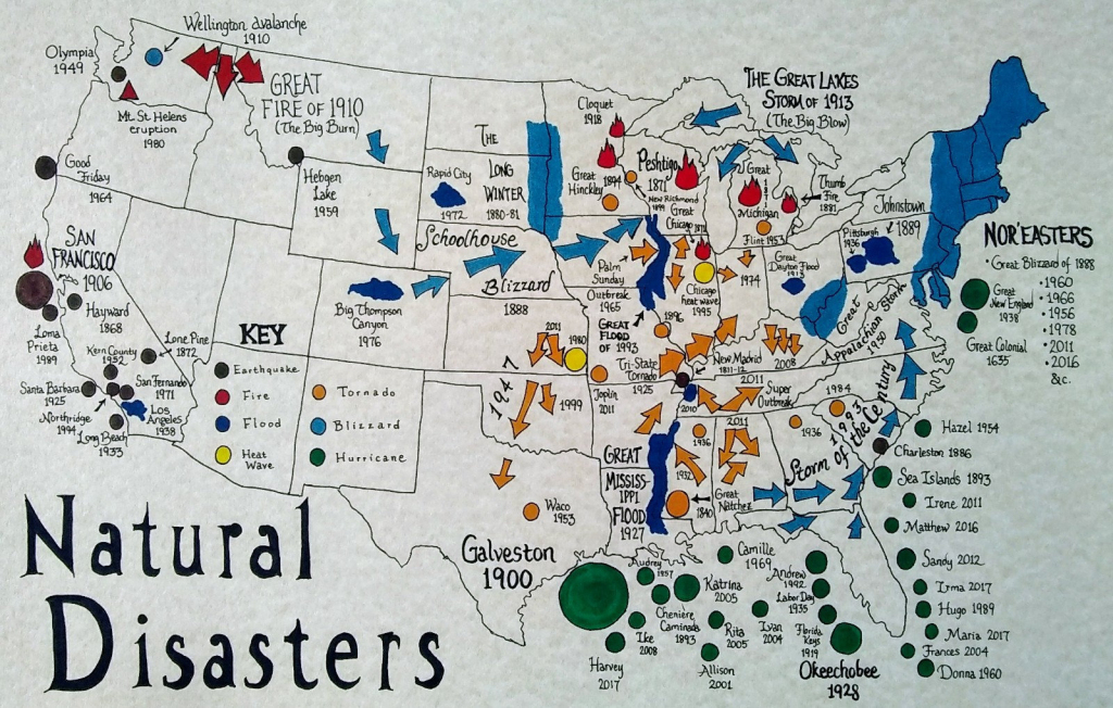Natural Disasters U.s.a. Map - Etsy | Natural Disaster Map of USA