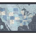 Navy Push Pin Travel Map Usa   Framed / 24 X 16 Inches / / / | Map Of USA Picture Frame