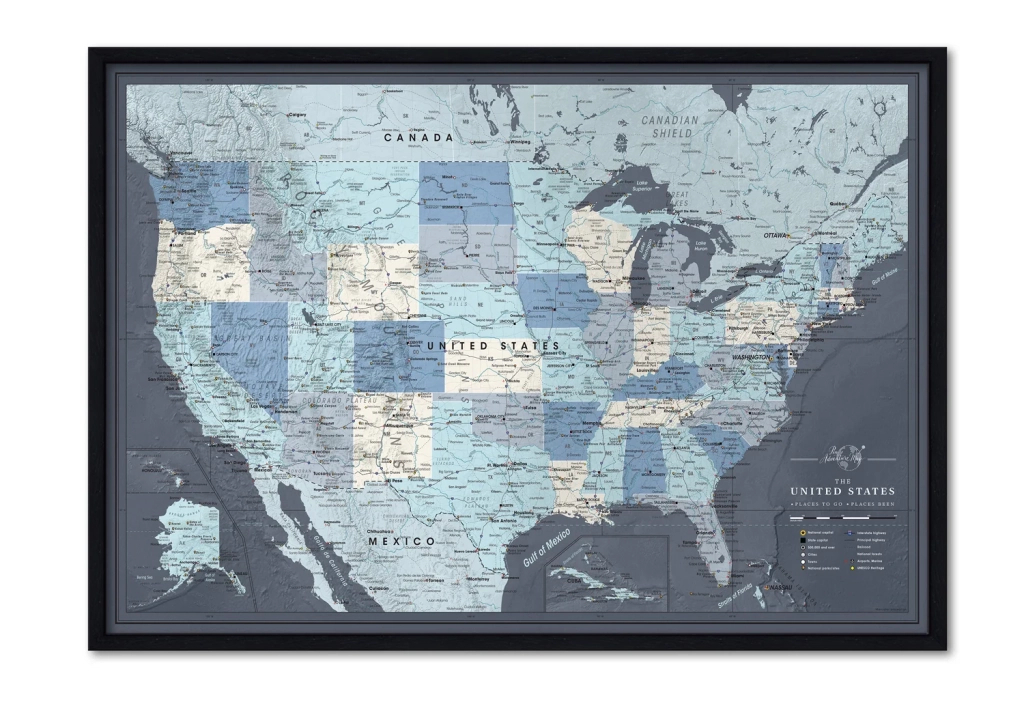 Navy Push Pin Travel Map Usa - Framed / 24-X-16-Inches / / / | Map of USA Picture Frame