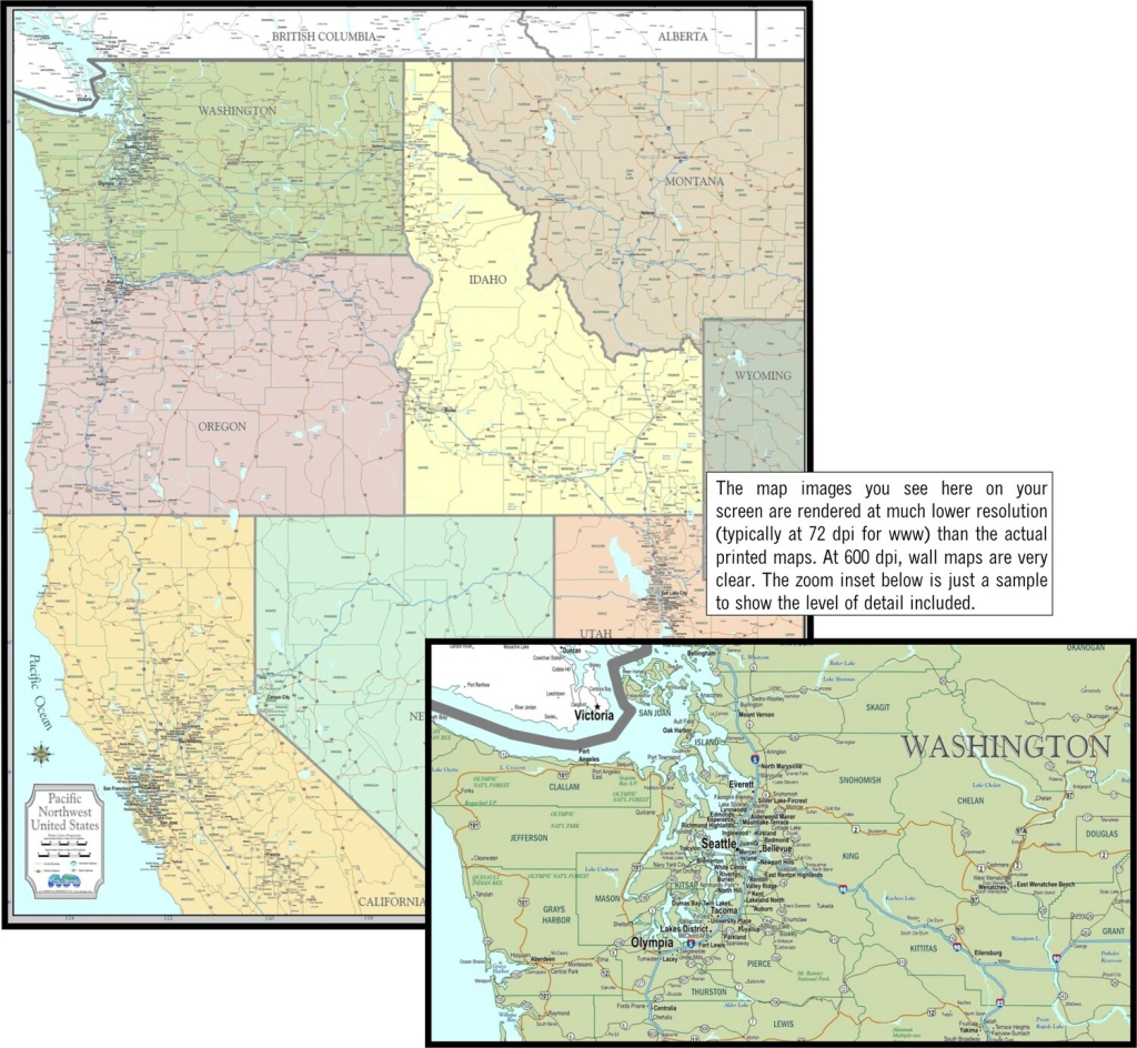 New Detailed Wall Map Pacific Northwest Usa Laminated | Map Of The Pacific Northwest Usa