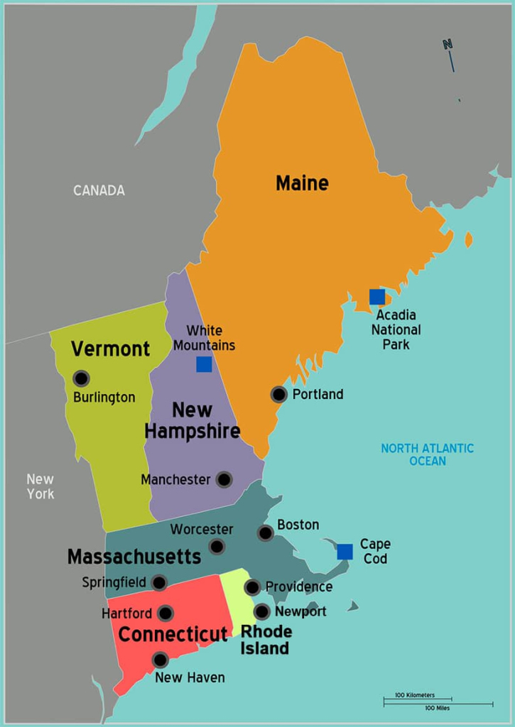 New England From The Editors At Yankee | Printable Map of New England USA with Cities