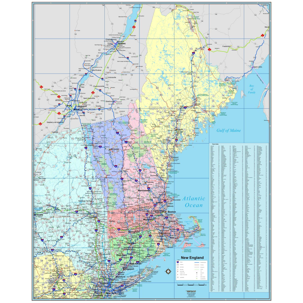 New England Regional Wall Map With Multi-Color Statesmapshop | Map of New England USA with Cities