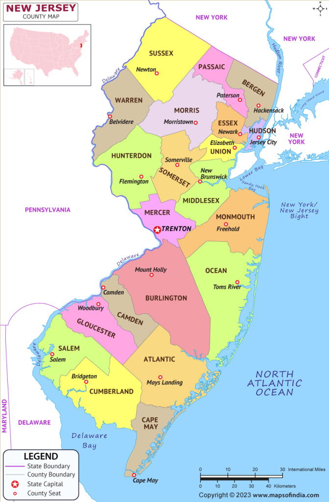 New Jersey Map | Map Of New Jersey (Nj) State With County | New Jersey On The Map Of Usa
