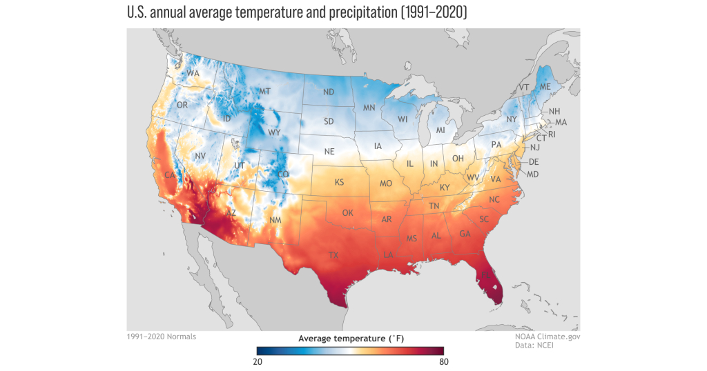 New Maps Of Annual Average Temperature And Precipitation From The | Current Temperature Map of USA