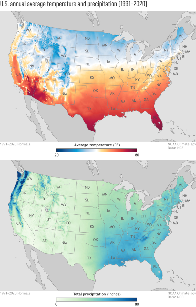 New Maps Of Annual Average Temperature And Precipitation From The | Current Temperature Map of USA