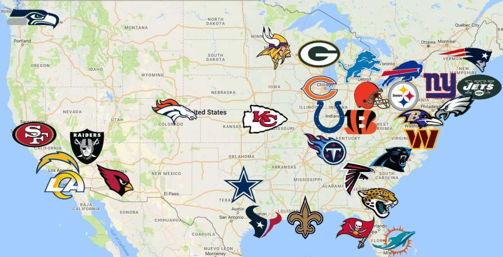Nfl Map | Teams | Logos - Sport League Maps | Map Of Nfl Teams In Usa