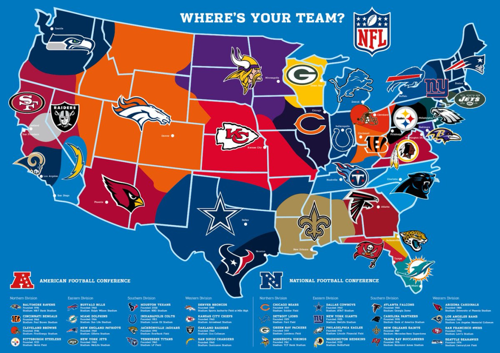 Nfl Uk &amp;amp; Ireland On X: &amp;quot;Which Team Covers Where? How All @Nfl | Map Of Usa Football Teams