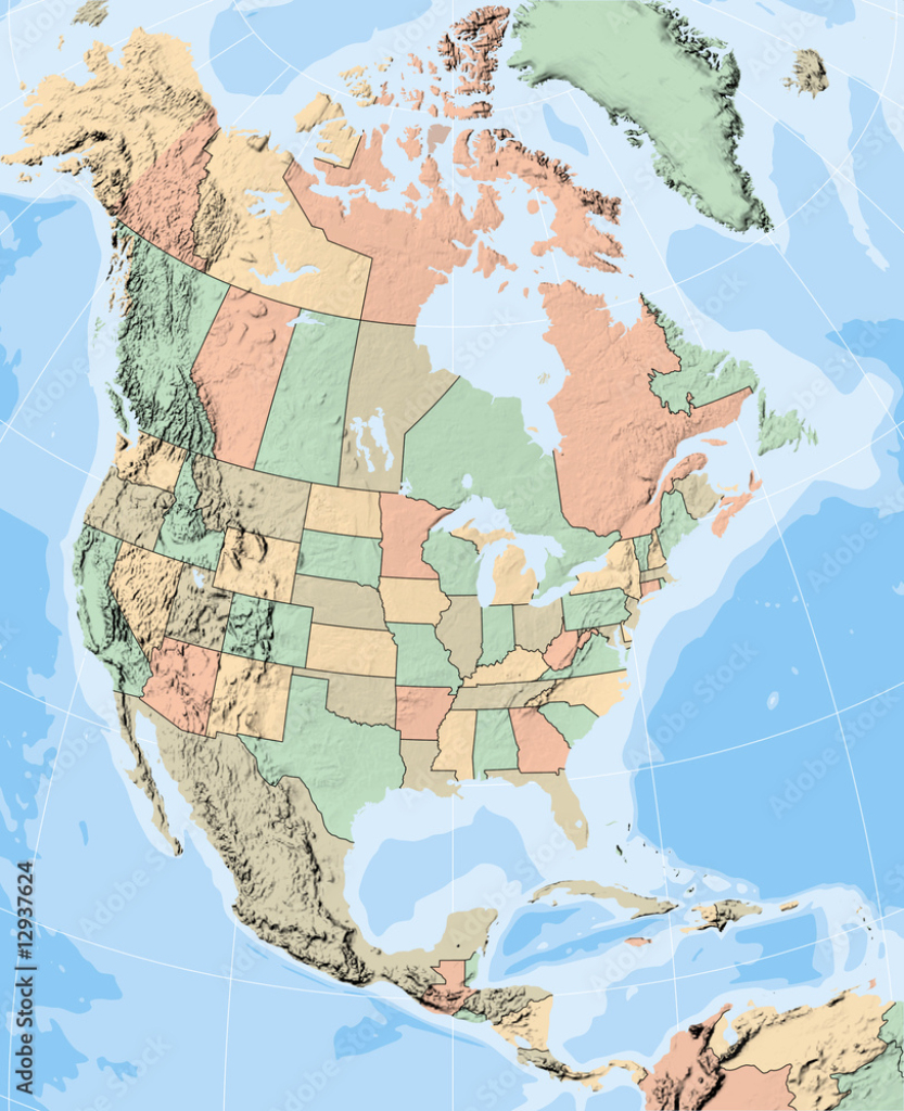 North America Map Showing Us States And Canadian Provinces Stock | Map Of Canada And Usa States And Provinces