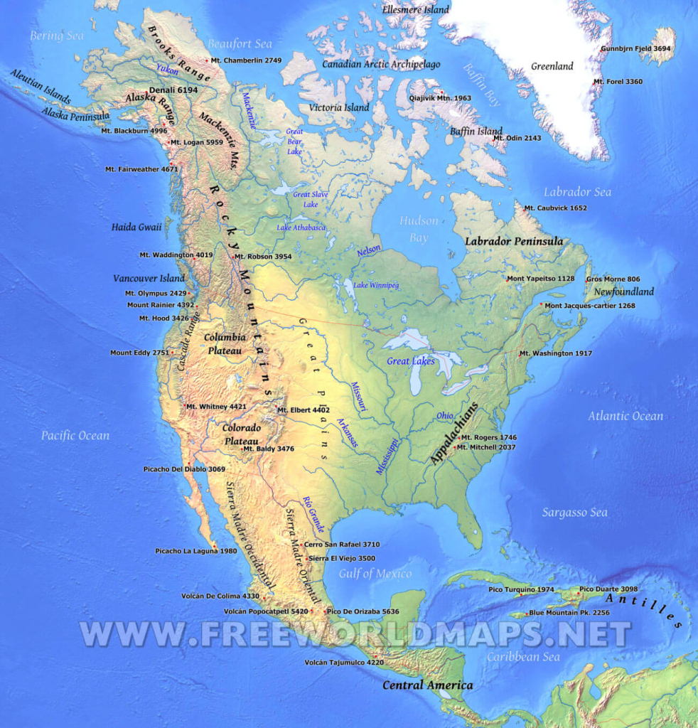North America Physical Map – Freeworldmaps | Physical Map Of Usa With Rivers And Mountains