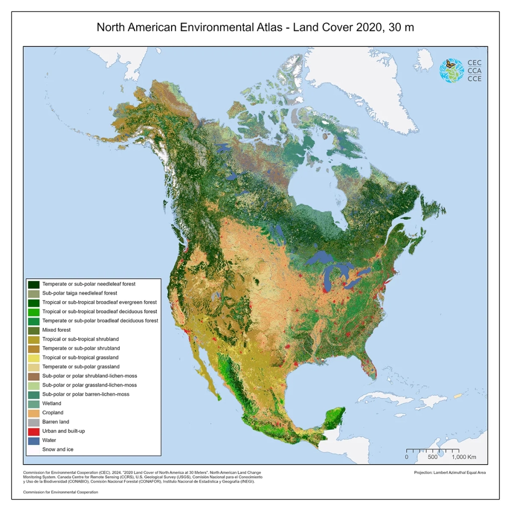 North American Land Cover, 2020 (Landsat, 30M) | Land Use Map Of Usa