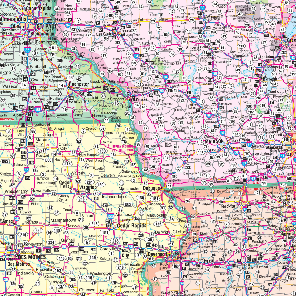 North Central United States Regional Wall Mapkappa - The Map Shop | Road Map Of Central Usa