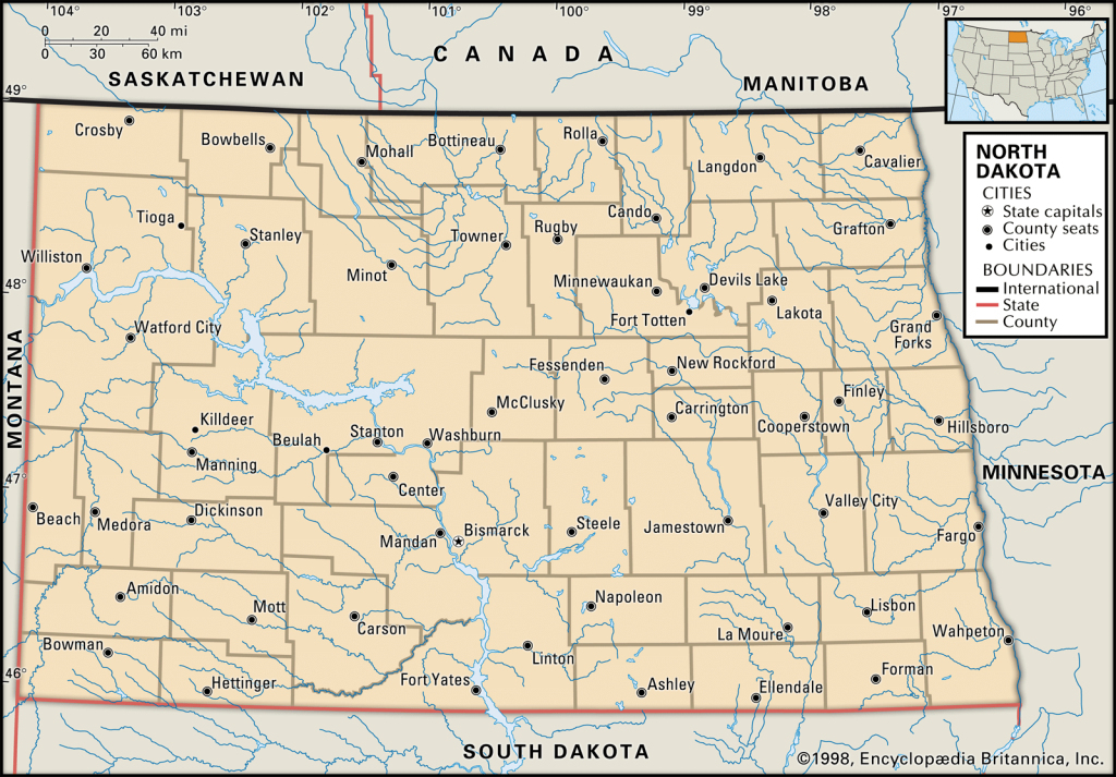 North Dakota | Capital, Map, Population, &amp;amp; Facts | Britannica | Map of North Dakota USA