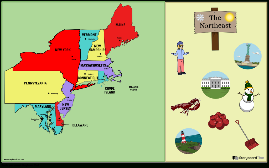 Northeast States And Capitals Storyboardlauren | Map Of Northeast Usa With States And Capitals
