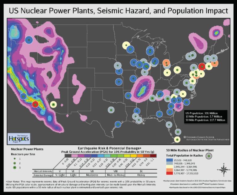 Nuclear Power Plants And Earthquake Risk | Ncdp | Map Of Nuclear Sites