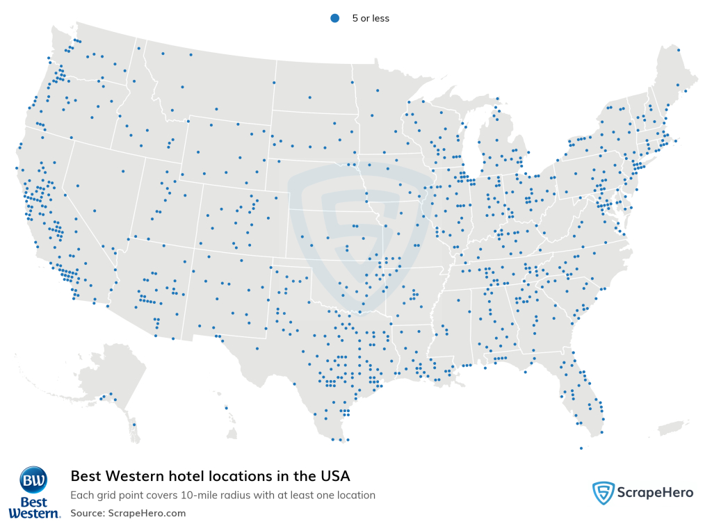Number Of Best Western Locations In The Usa In 2025 | Scrapehero | Map of Best Western Hotels in USA