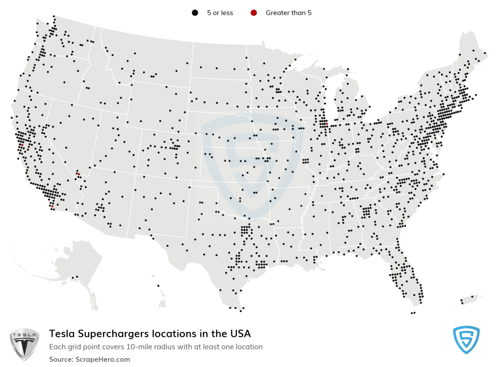Number Of Tesla Superchargers Locations In The Usa In 2024 | Map Of Tesla Superchargers Usa