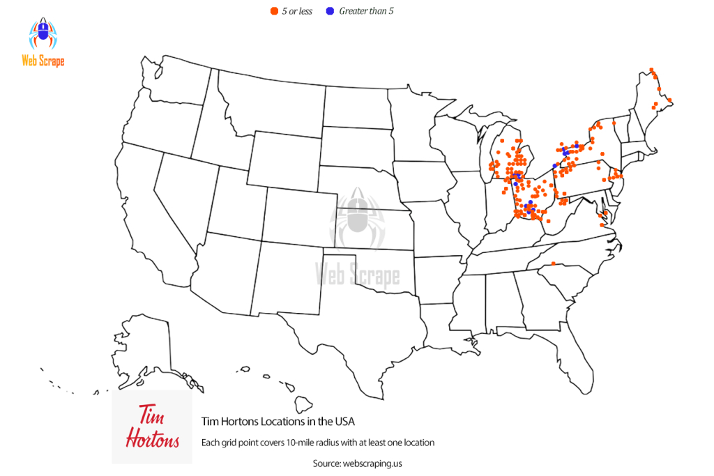Number Of Tim Hortons Locations In The United States – Web Scrape | Map of Tim Hortons in USA