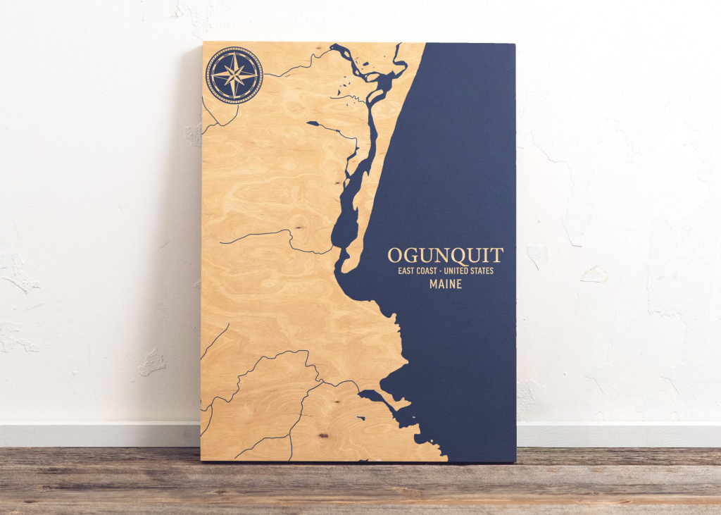 Ogunquit, Maine Map | Engraved Wood Coastal Wall Art Sign, Beach | Map of Ogunquit Maine USA
