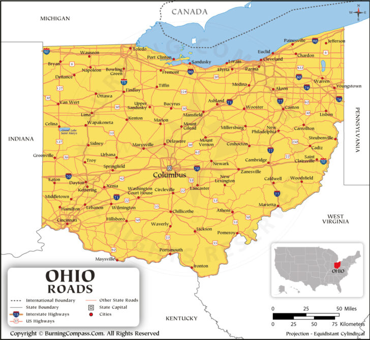 Road Map of Ohio USA