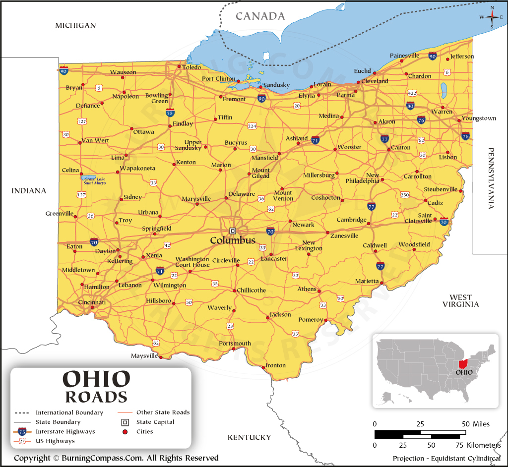 Ohio Road Map With Interstate Highways And Us Highways | Road Map Of Ohio Usa