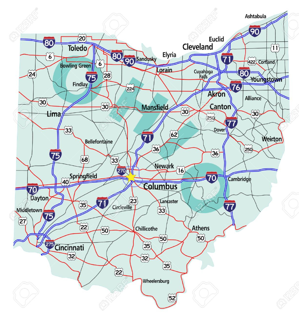 Ohio State Roadmap Mit Interstates, U.s. Highways Und | Road Map of Ohio USA