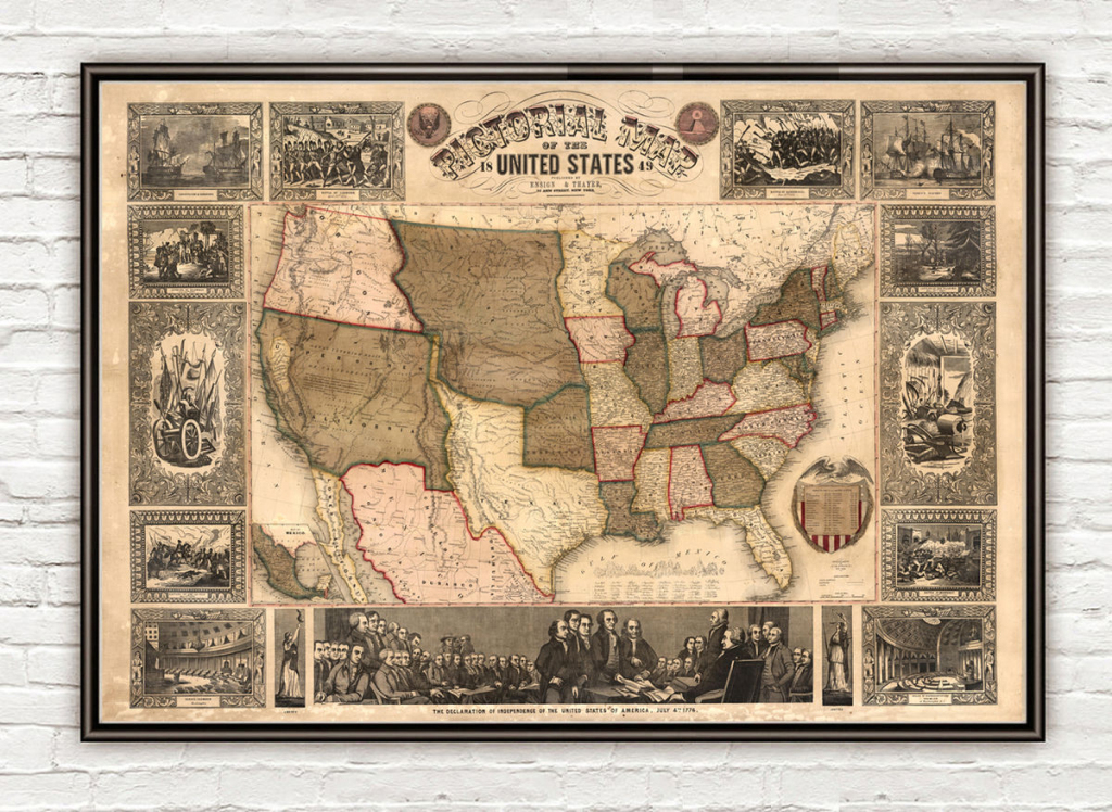 Old Map Of United States Of America 1849 Usa Map Vintage Map Wall | Old Maps of the USA