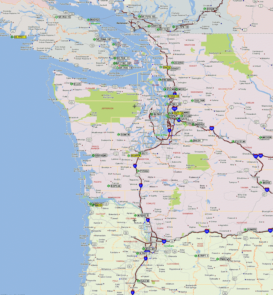 Pacific Northwest Aprs Digipeaters Scroll Down And Right! | Map of Northwest USA and Canada