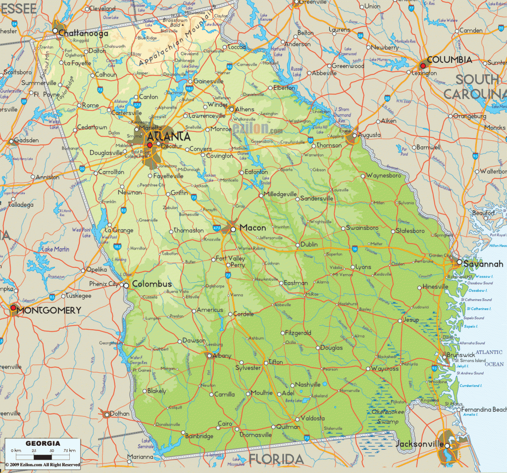 Physical Map Of Georgia State Usa | Physical Map of Georgia USA