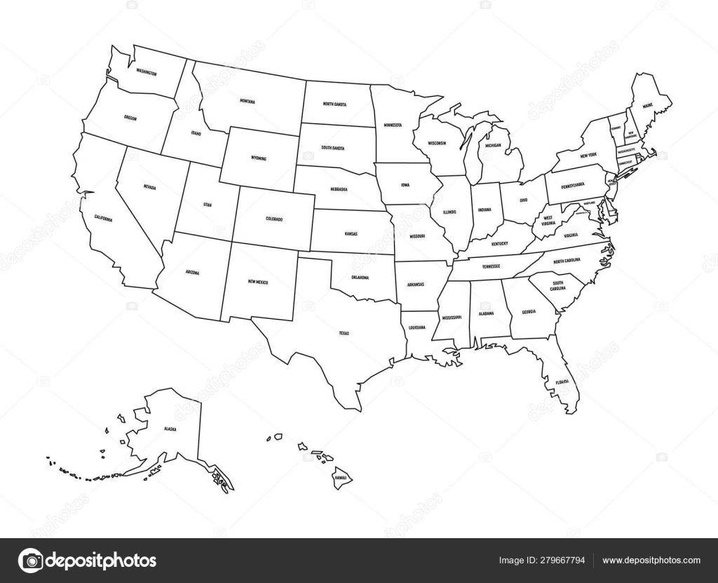 Political Map Of United States Od America, Usa. Simple Flat Black | Simple Map of the USA
