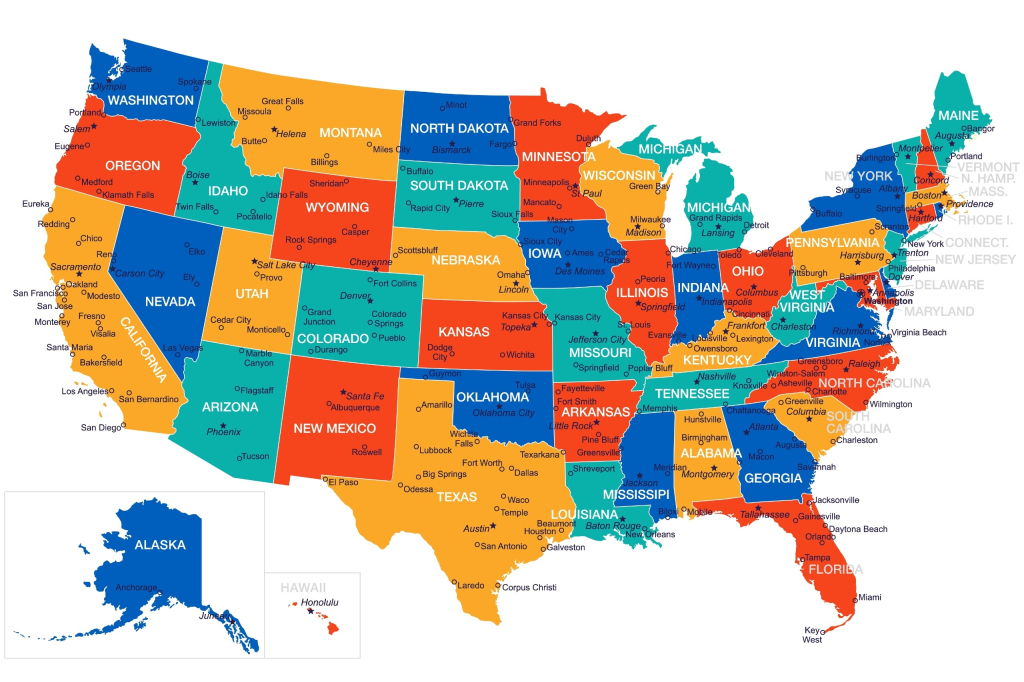 Political Map Of Usa (Colored State Map) | Mappr | Map Of All Cities In Usa