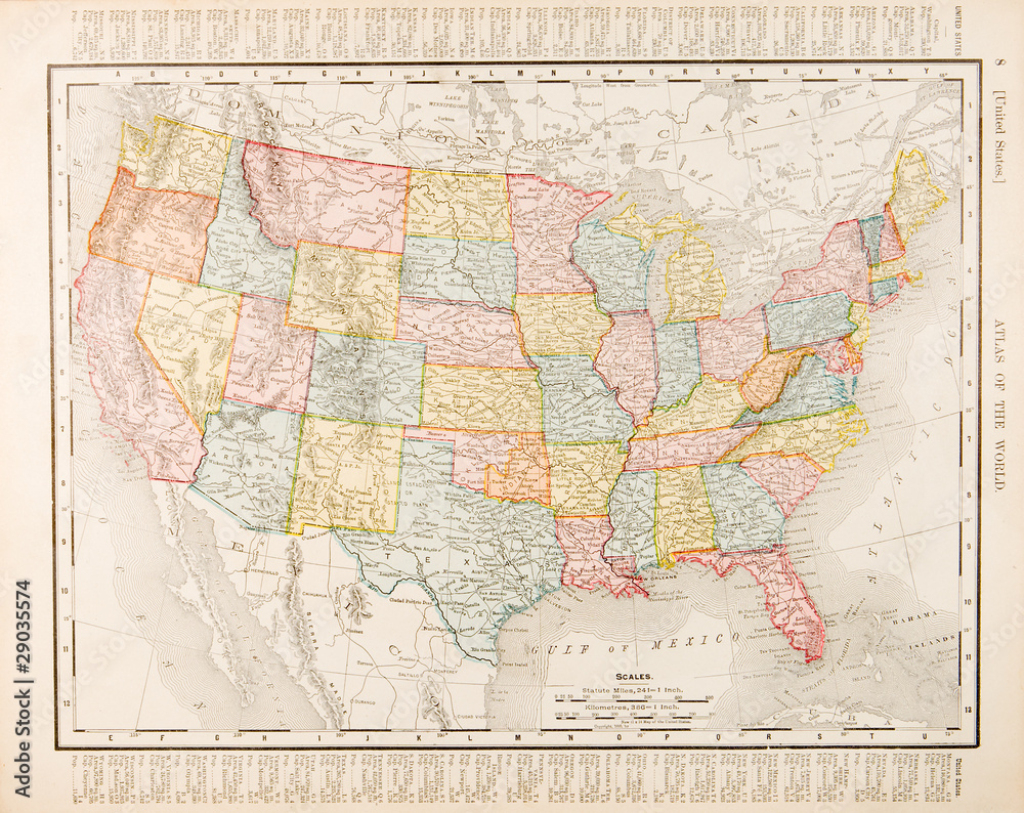 Poster Antique Vintage Color Map United States Of America, Usa | Printable Vintage Map of USA