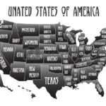 Poster Map Of United States Of America With State Names. Black And | Map Of USA States Black And White Free Printable