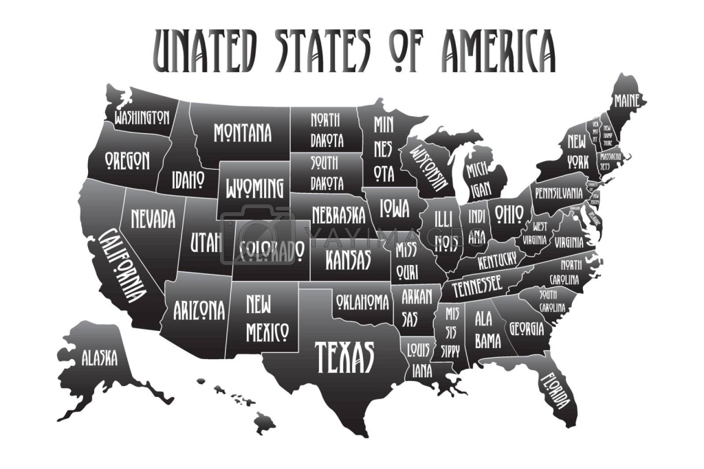 Poster Map Of United States Of America With State Names. Black And | Printable Black And White Map Of Usa