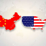 Print Screen Usa And China Flag On Each Countries Map Background | Map Of USA And China