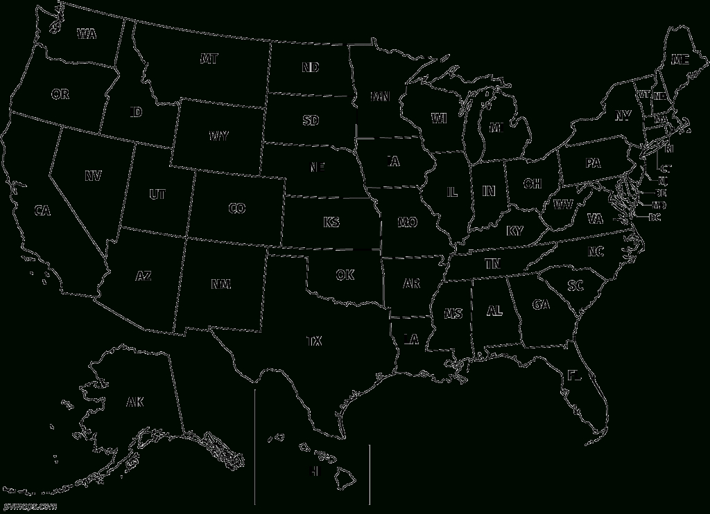 Printable Line Maps | Pvmaps | Labeled Map of USA with Abbreviations