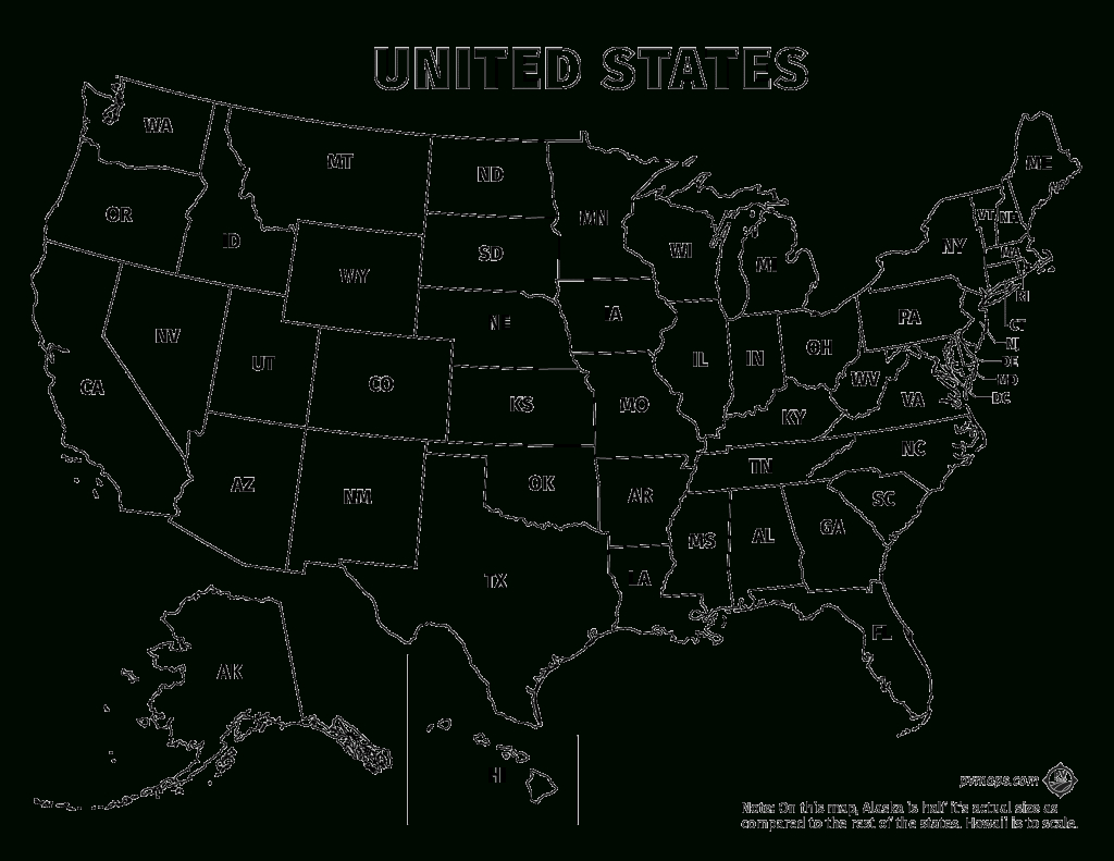 Printable Line Maps | Pvmaps | Map of USA Abbreviated Printable
