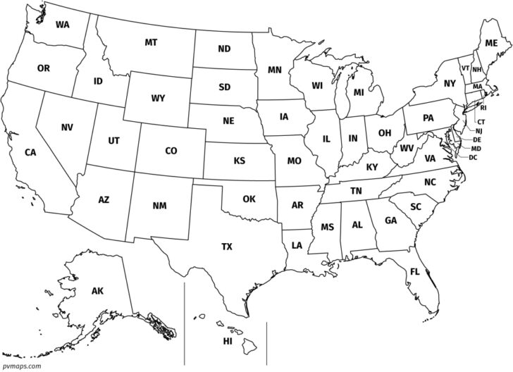 Map of USA with Abbreviations
