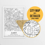 Printable Map Of Cary, North Carolina, Usa With Street Names   Instant  Download \ City Map \ Travel Gift \ City Poster \ Road Map Print   Etsy | Map Of Cary North Carolina Usa