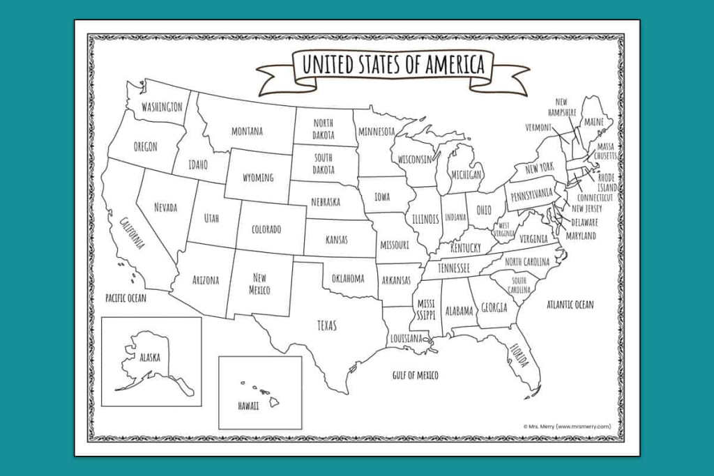 Printable Map Of The United States | Mrs. Merry | Printable Map Of Usa To Trace