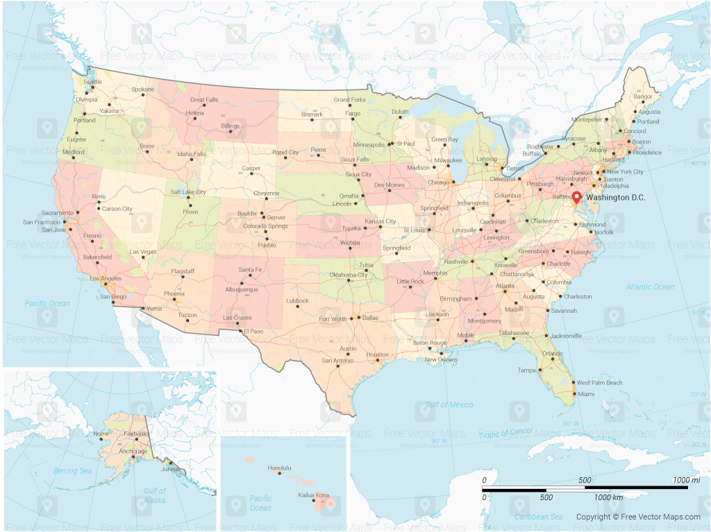 Printable Vector Map Of The United States Of America With States | Free Map Of The Usa