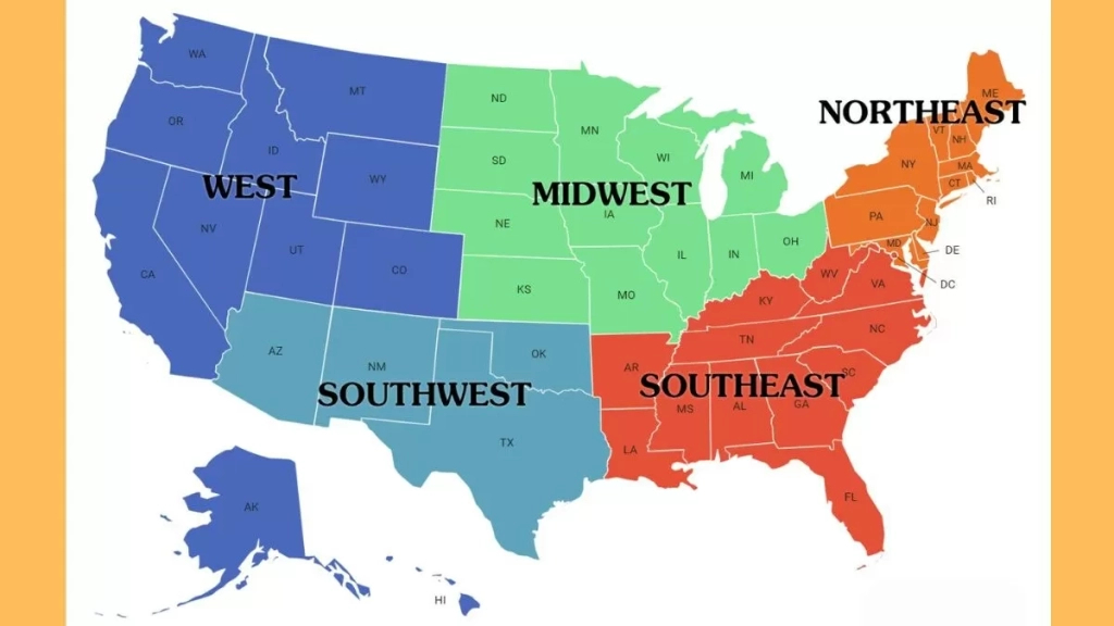 Regions Of The United States - Complete List, History, And Importance | Map of USA North South East West