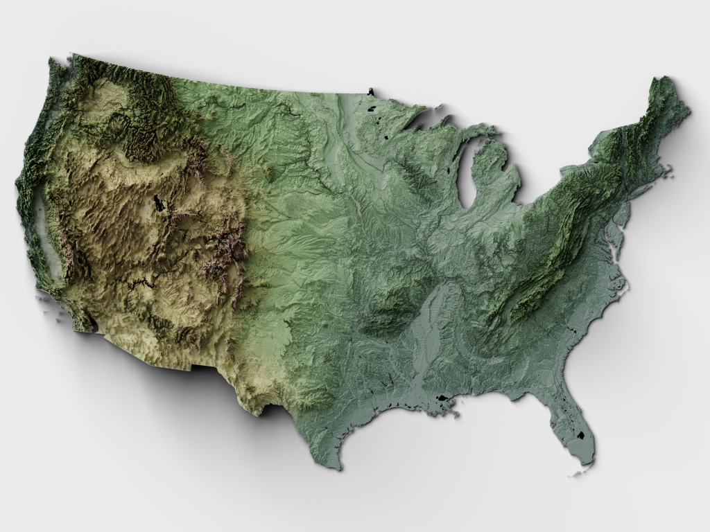 Rendered Topographic Map Of The United States : R/Mapporn | Topographical Map Of The Usa