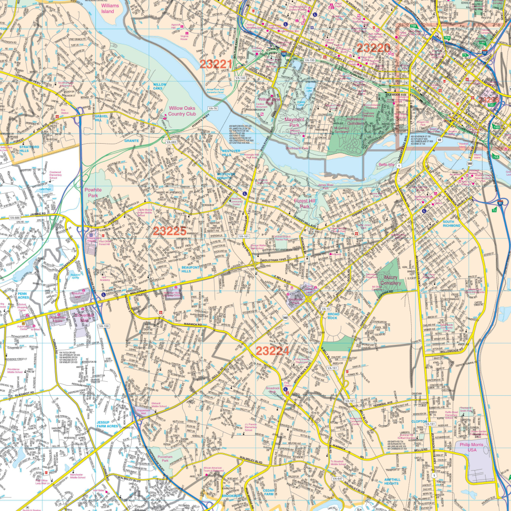 Richmond, Va Wall Mapkappa - The Map Shop | Map of Richmond Virginia USA