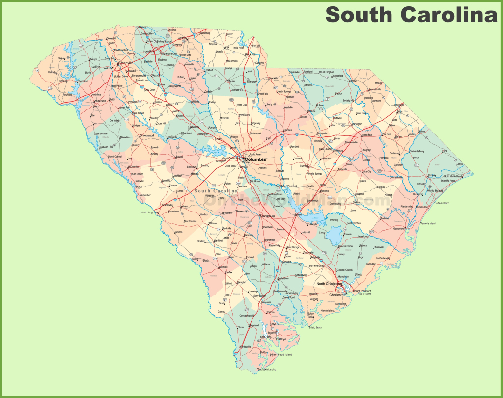 Road Map Of South Carolina With Cities - Ontheworldmap | Road Map of South Carolina USA