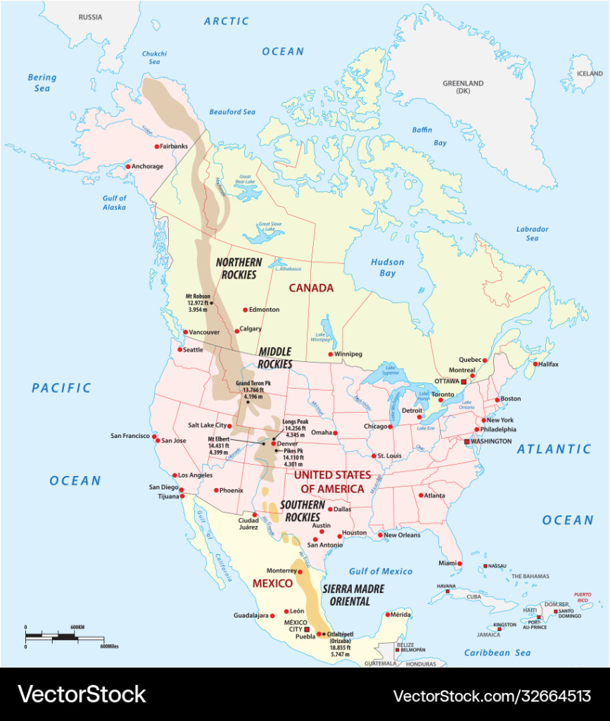 Rocky Mountains Karte Von Nordamerika Lizenzfreier Vektor | Rocky Mountains On Map Of Usa