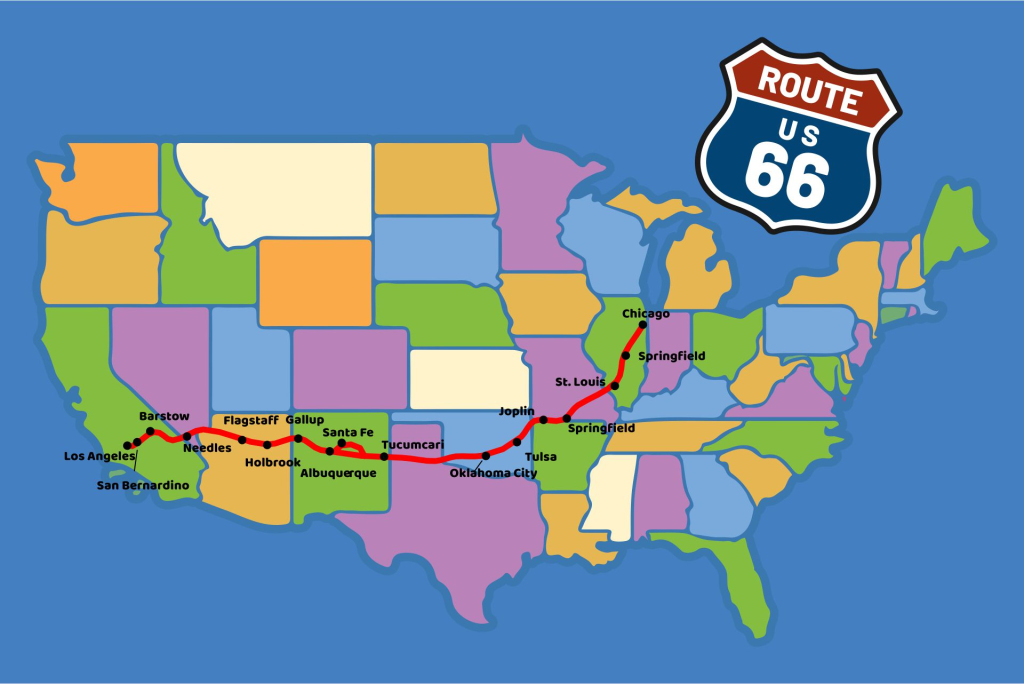 Route Maps - 10 Free Pdf Printables | Printablee | Free Printable Map of Route 66 USA