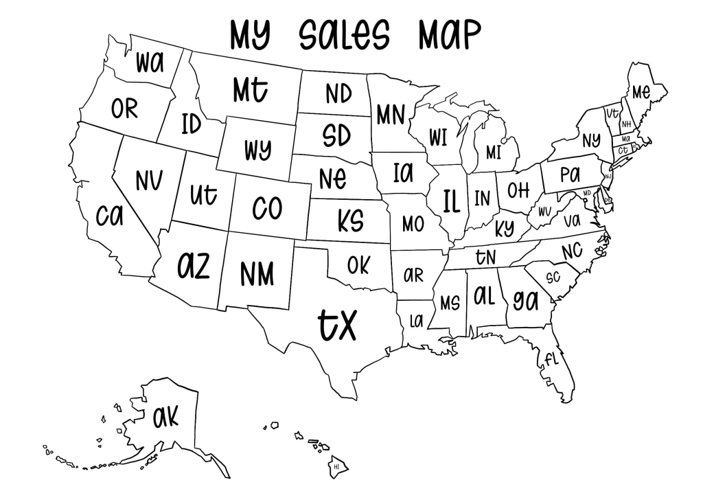 Sales Map Of United States With Abbreviations Digital Download - Etsy | Map of USA States and Abbreviations