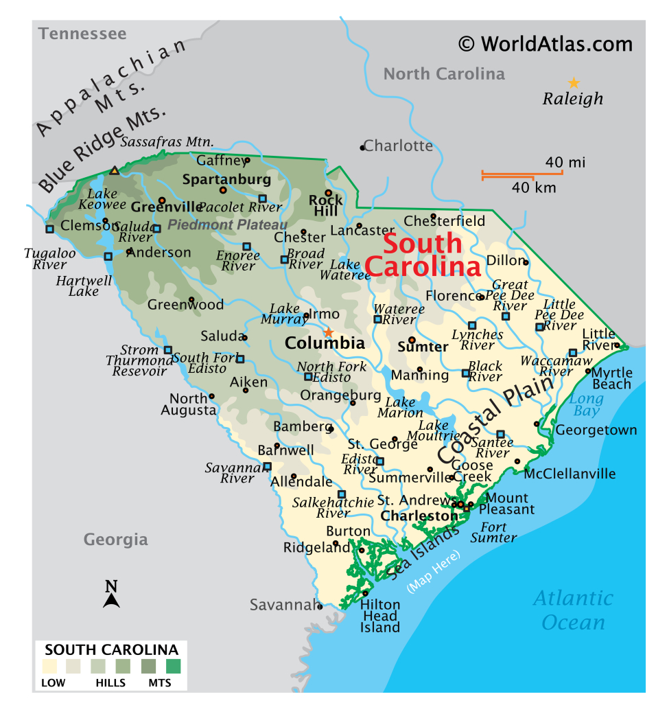 South Carolina Maps &amp;amp; Facts - World Atlas | Map Of South Carolina Usa With Cities
