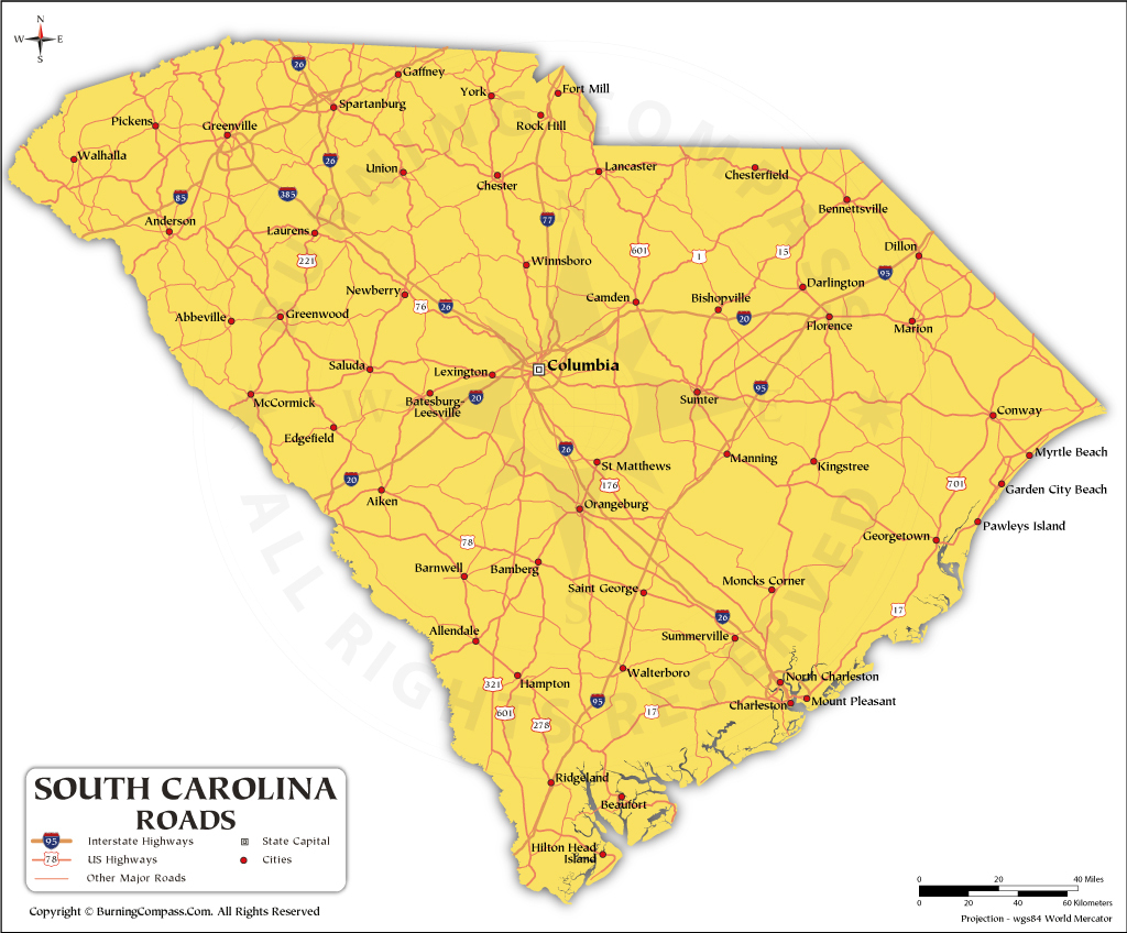 South Carolina Road Map With Interstate Highways And Us Highways | Road Map Of South Carolina Usa